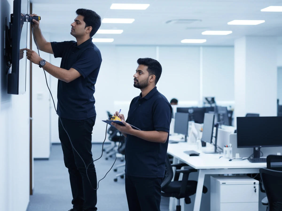 Akadash Enterprises engineers on a scheduled AMC maintenance visit at a corporate office